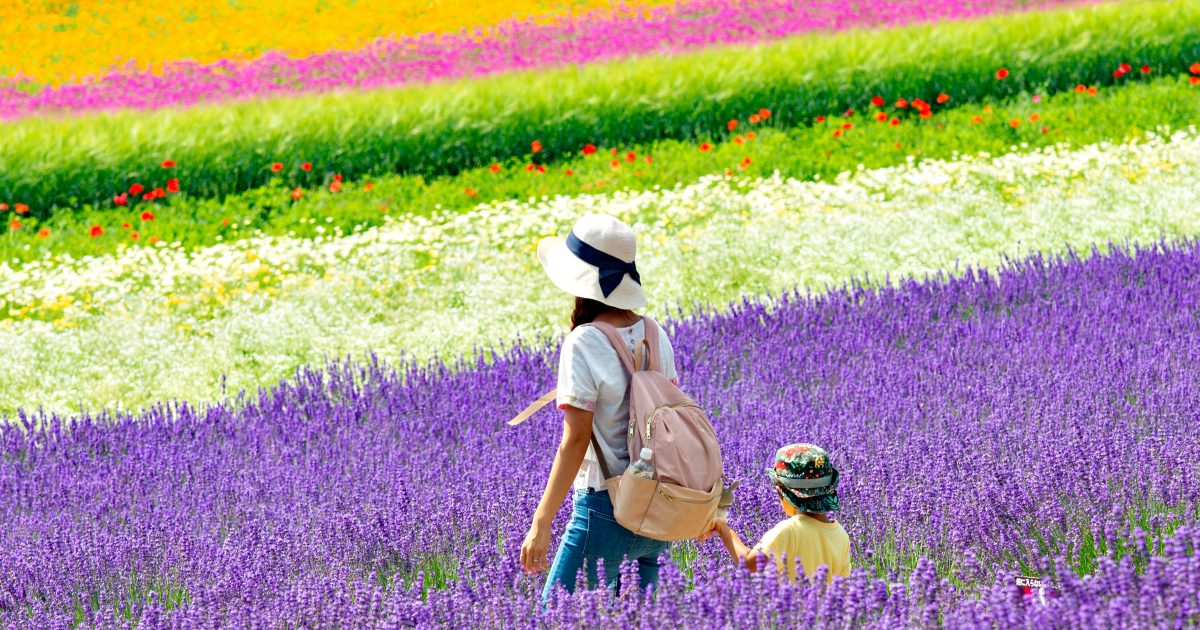 Mother and Child in Flower Fields Furano